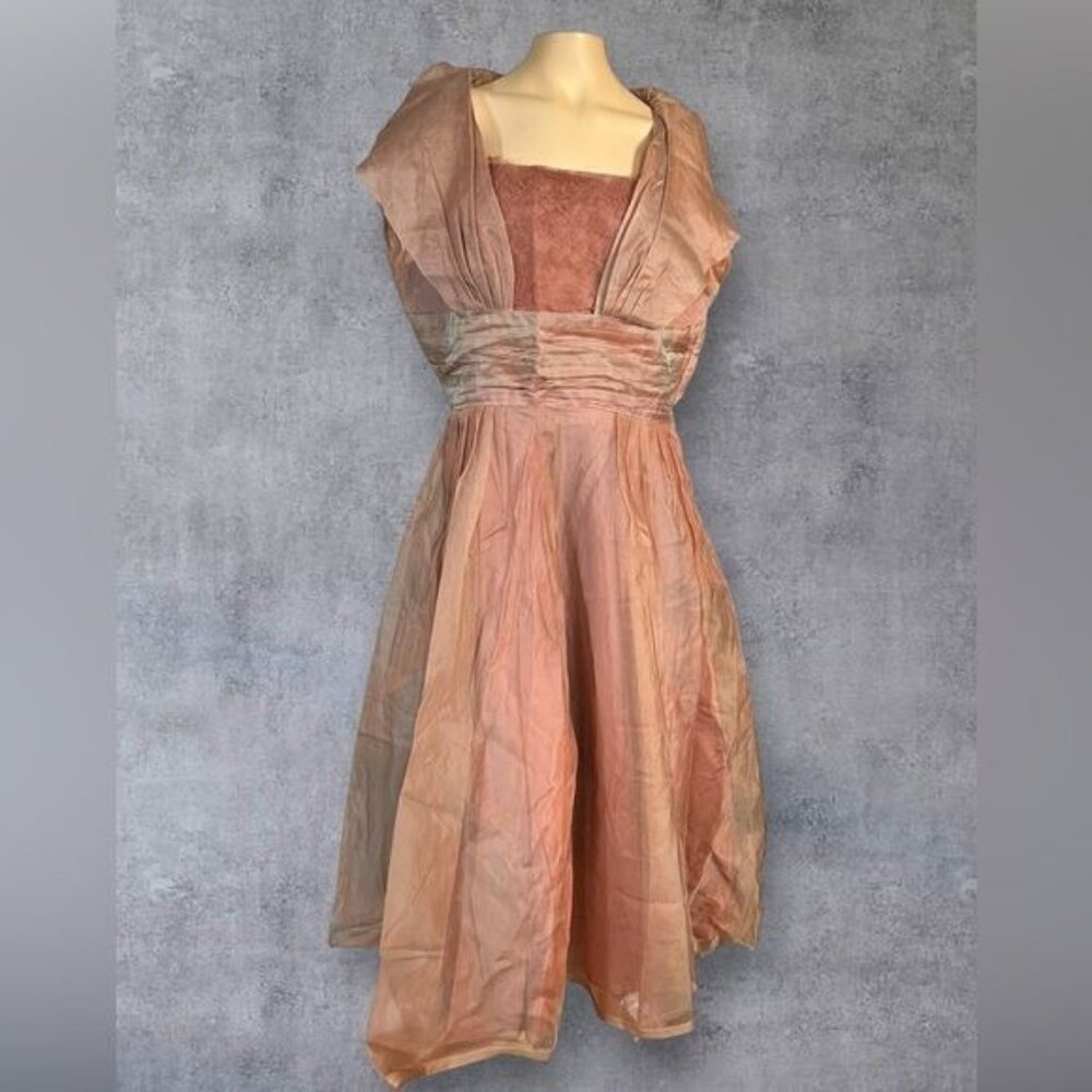 Antique Iridescent Taffeta & Lace Cocktail Dress